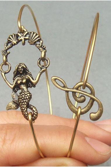 Mermaid and Musical Note Bangle 2 Bracelet Set