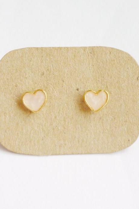 on SALE - Lil Lovely Milk White Heart Stud Earrings - 6 mm - Gift under 10