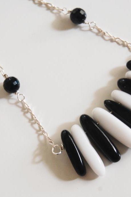  Black and White Onyx Necklace - Statement necklace- Bib necklace