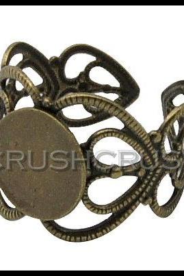  10pcs Antique Brass Filigree Adjustable Ring Blank Findings With Pad 8mm C67