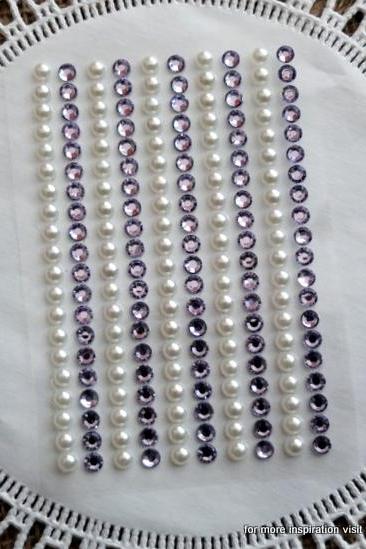 200 - 4mm self adhesive Shabby Chic Bling and Pearls - Lavender