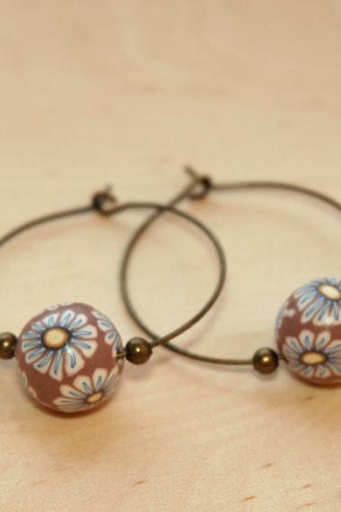 Polymer Clay Beads and Brass Charms Dangle Earrings