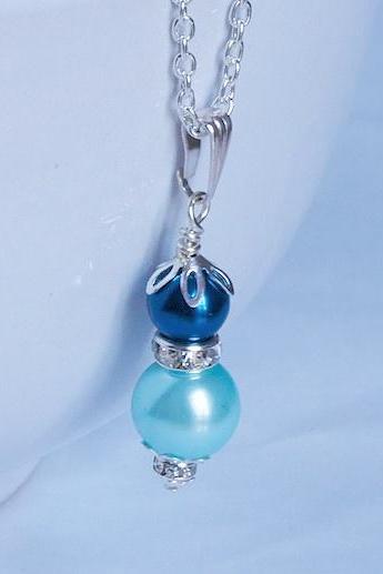 Pearl Jewelry - Blue Pearl Pendant - Bridesmaids Necklace Gift, Aqua And Rich Blue Pearls