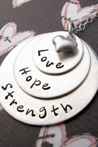 PERSONALIZED JEWELRY: Three Discs - Three Names Love Hope Strength Inspiration