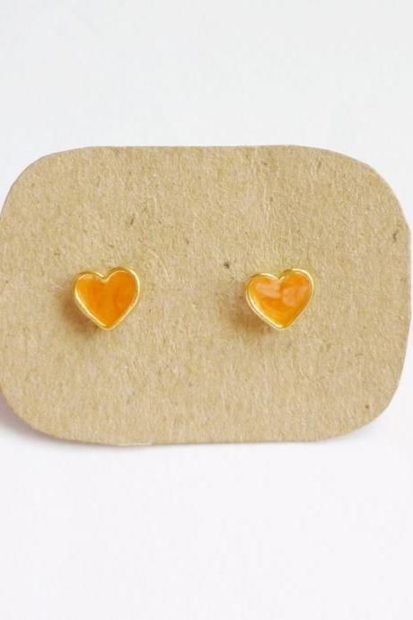 - Lil Lovely Orange Heart Stud Earrings - 6 Mm - Gift Under 10
