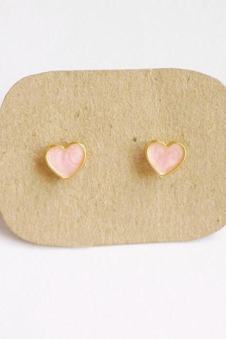 - Lil Lovely Pale Pink Heart Stud Earrings - 6 Mm - Gift Under 10