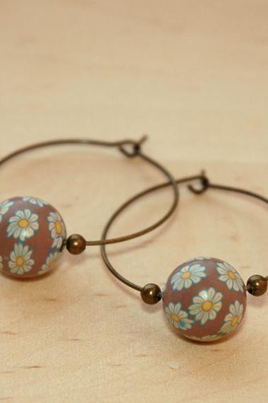 Polymer Clay Beads and Brass Charms Dangle Earring