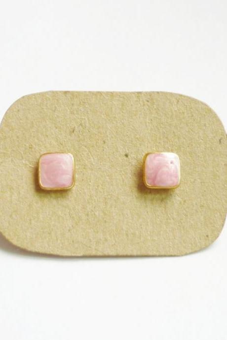 SALE - Lil Sweet Pink Square Stud Earrings - 6 mm - Gift under 10
