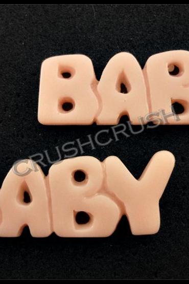  5pcs Pink Resin Baby Word Alphabet Flat Back Cabochons F634
