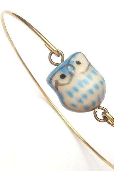 Brass Porcelain Owl Bracelet