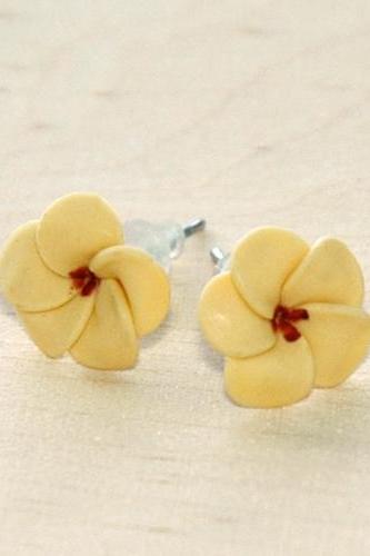 Beige Frangipani /Kemboja Flower Ear Studs
