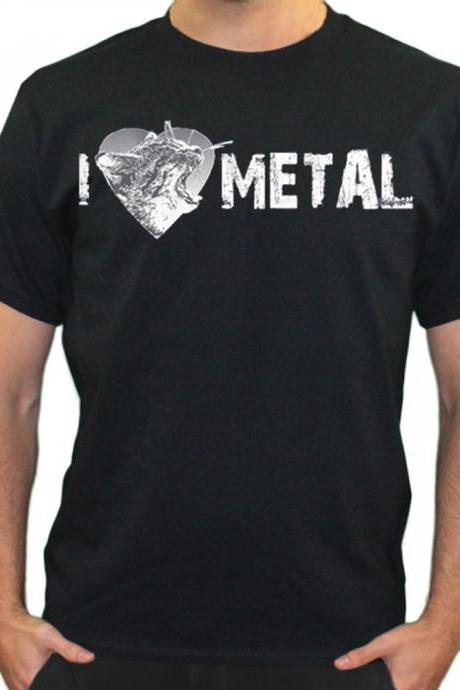 I Heart METAL Shirt Screaming Kitty I Love Metal Free Shipping 