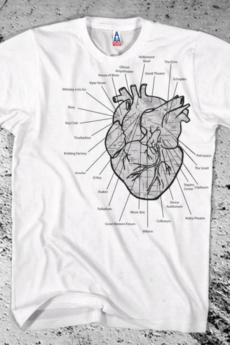 New I HEART LA Shirt Los Angeles Music Venues Diagram Map Schematic Free Ship