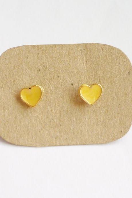 SALE - Lil Lovely Yellow Heart Stud Earrings - 6 mm - Gift under 10