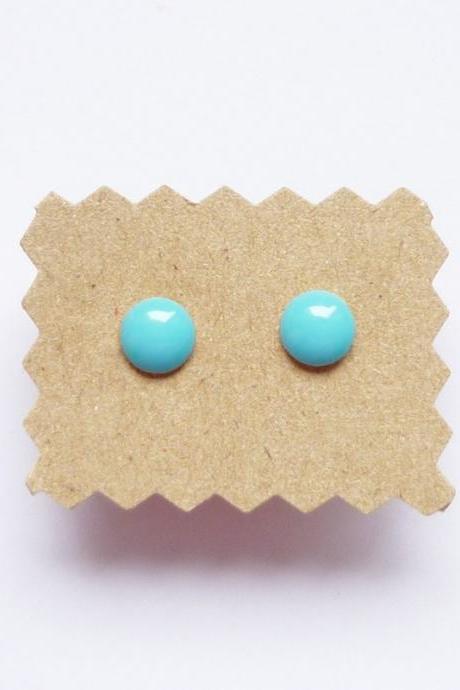 SALE - Small Blue Dome/Round Ear Stud Earrings - 925 Sterling Silver Earrings - gift under 10