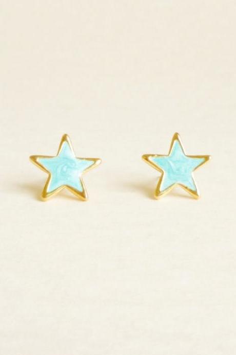 SALE - Large Blue Star Stud Earrings - 14 mm - Gift under 10