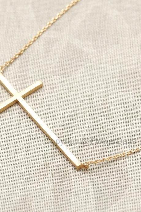 Sideways Cross Necklace in gold