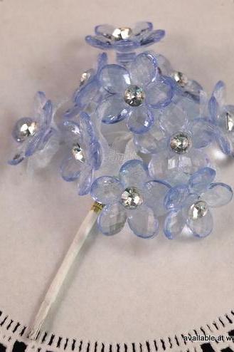 10 - Acrylic And Diamond Flowers With Organza Leaves - Baby Blue