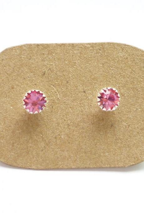 SALE - Rose Pink CZ Ear Stud Earrings - 925 Sterling Silver Earrings - Gift under 10 - Rose Pink Cubic Zirconia Ear Posts