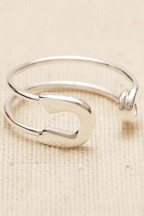 Safety Pin Ring In Silver