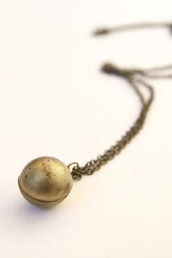 Vintage Aged Brass Ball Locket Necklace from the 1970's