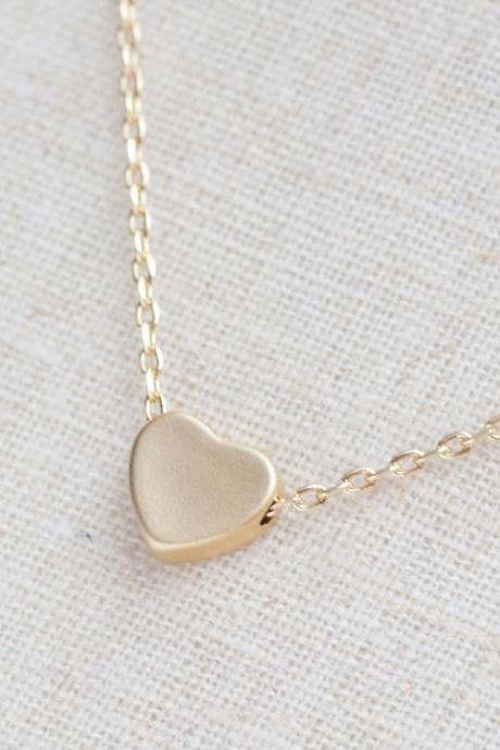 Tiny Matte gold heart necklace