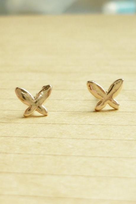 SALE - Rose Gold Small Butterfly Stud Earrings - Gift under 10