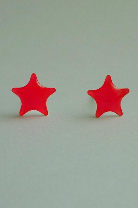 SALE - Bright Neon Pink Star Stud Earrings - 8 mm - Gift under 10