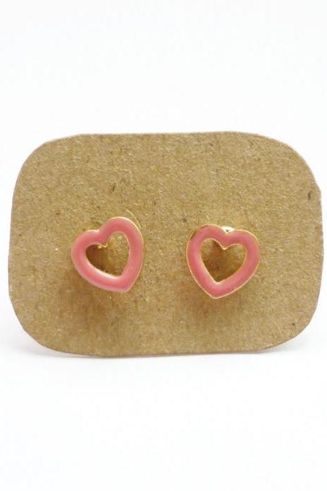 SALE Pink Hear Stud Earrings - Gift under 10