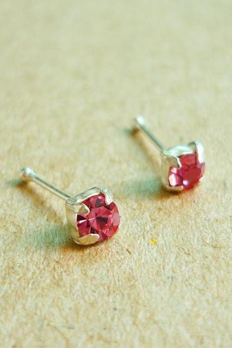 3 mm Small Pink CZ Nose Stud/Nose Earring - Nose Jewelry - Nose Piercing - 925 Sterling Silver Earrings - Gift under 10