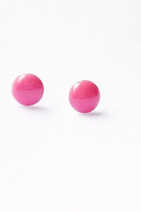 SALE - Pink Round Stud Earrings - Gift under 10 - Valentine gift