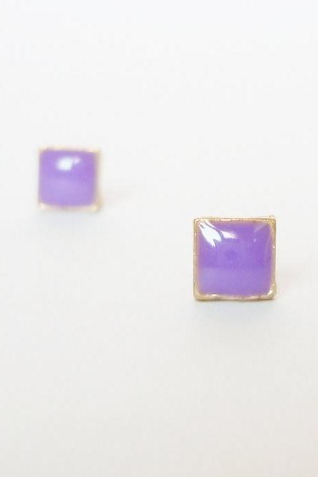 SALE - Lil Purple Square Stud Earrings - Gift under 10