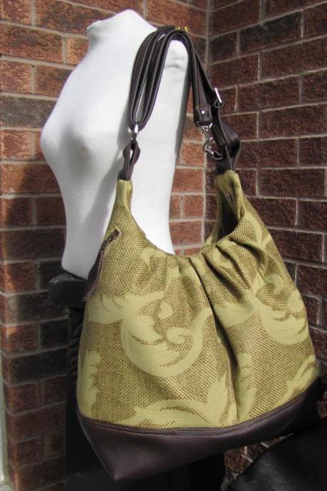 Extra large canvas bag with leather straps, base, and zipper top closure convertible backpack purse - Olive 