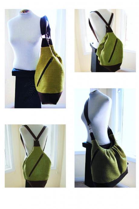 XL convertible crossbody messenger backpack in olive green canvas 