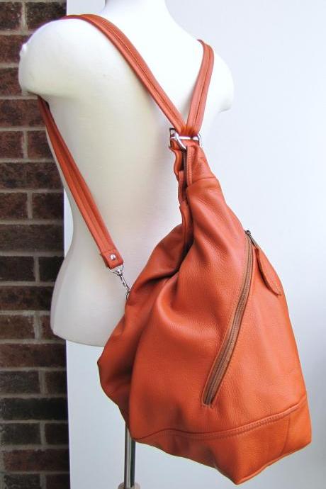 Large orange convertible leather bag - Tangerine Tango