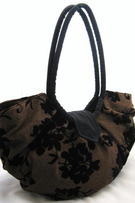 Large brown pleated hobo bag classic purse - Java black floral