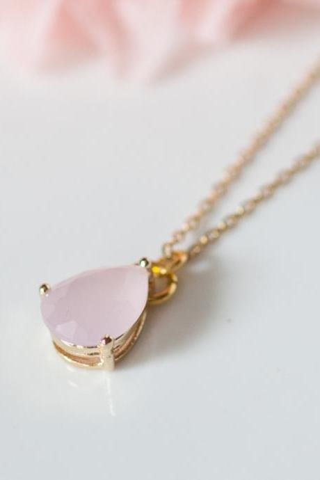 ICY PINK teardrop Glass gold chain necklace