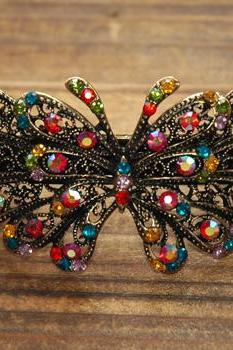 Colorful Rhinestone Butterfly Barrettes Hair Clips