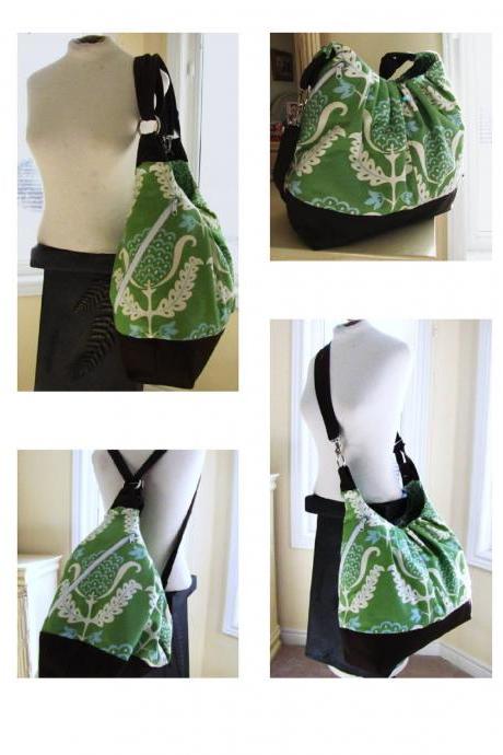Extra large cotton tote bag, convertible backpack with leather - Green Mint Juplet