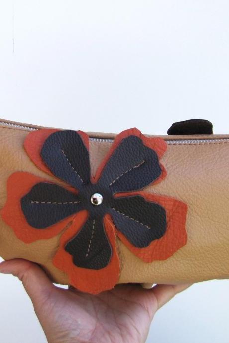 Beige leather clutch, over sized clutch - Vanilla