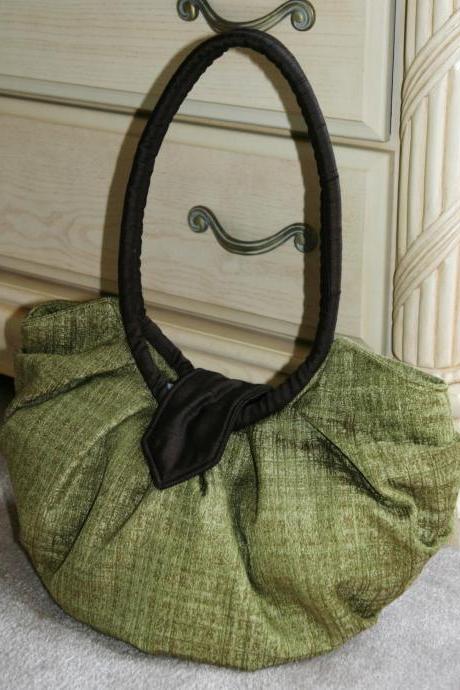 Large olive green pleated hobo bag purse