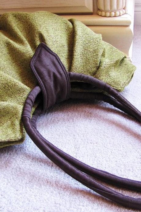 Large olive green pleated canvas hobo bag