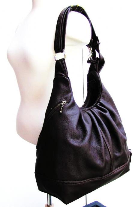 Large brown leather bag, convertible backpack, - Chocolate Brownie