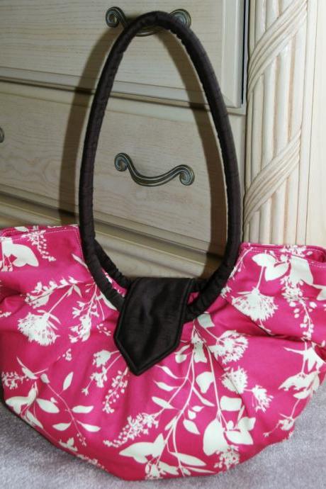 Large pleated hobo bag, stylish diaper bag purse - Pink wildflower"