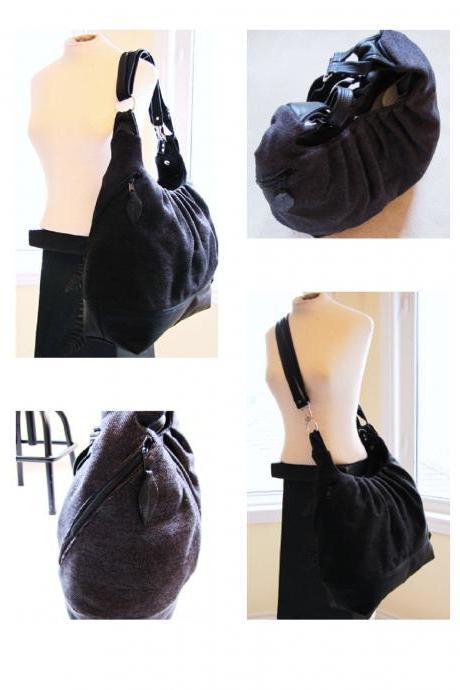 Extra large backpack purse, canvas bag with leather straps, base, & zipper top closure - Black/brown solid