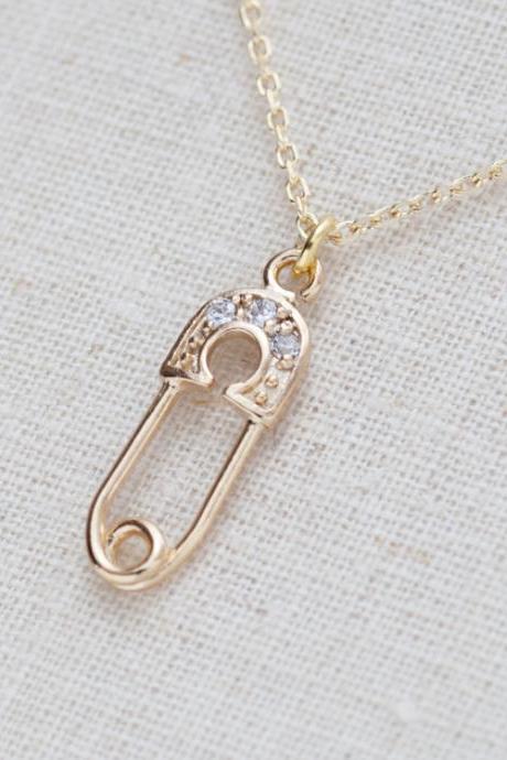 Tiny Gold Safety Pin Necklace