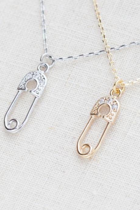 Tiny Silver Safety Pin Necklace