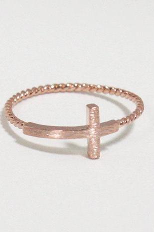 Sideways cross ring 6 size in pink gold , twisted ringband , everyday jewelry, delicate minimal jewelry, Happy price for this ring! $13 => $7!!!