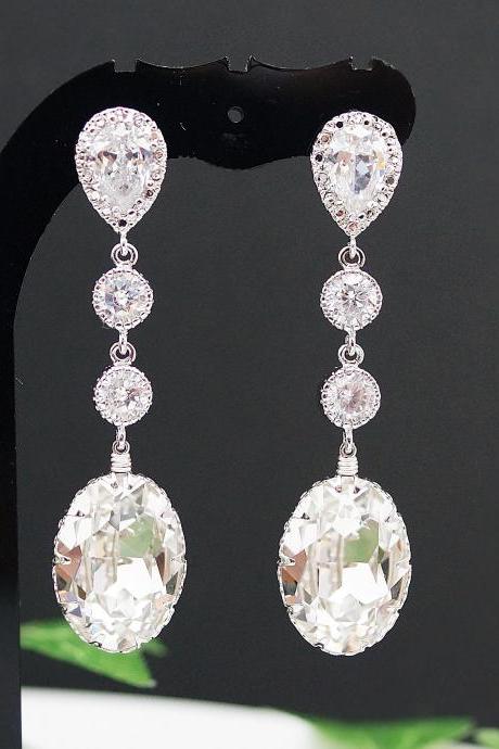 Wedding Bridal Jewelry Bridal Earrings Bridesmaid Earrings Clear White Swarovski Crystal And Cubic Zirconia Tear Drops