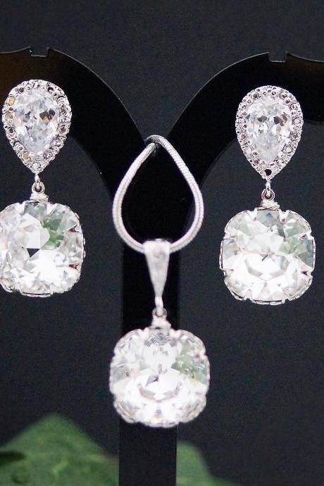 Wedding Bridal Jewelry Bridal Earrings Bridesmaid Earrings Cubic Zirconia Earrings With Clear White Swarovski Square Drops